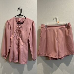 Pink Women Two Piece Blouse And Short